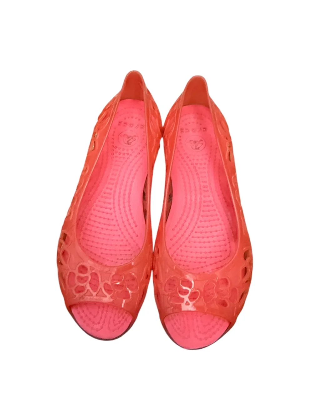 Crocs Girls Pink Coral Jelly Peep Toe Flats Water Shoes Size J2 C2